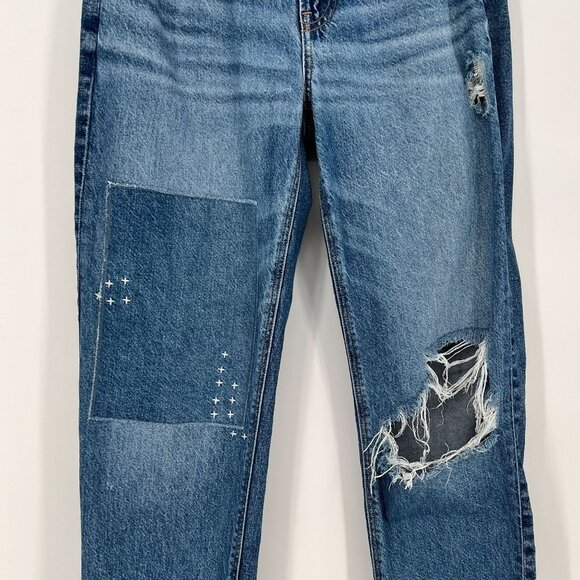 American Eagle Women's '90s Straight Jeans Size 4 Blue Distressed Patched - Picture 5 of 12